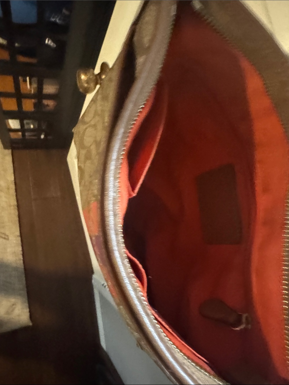Coach Monogram Crossbody with Red and Pink Center Stripe - Picture 5 of 10